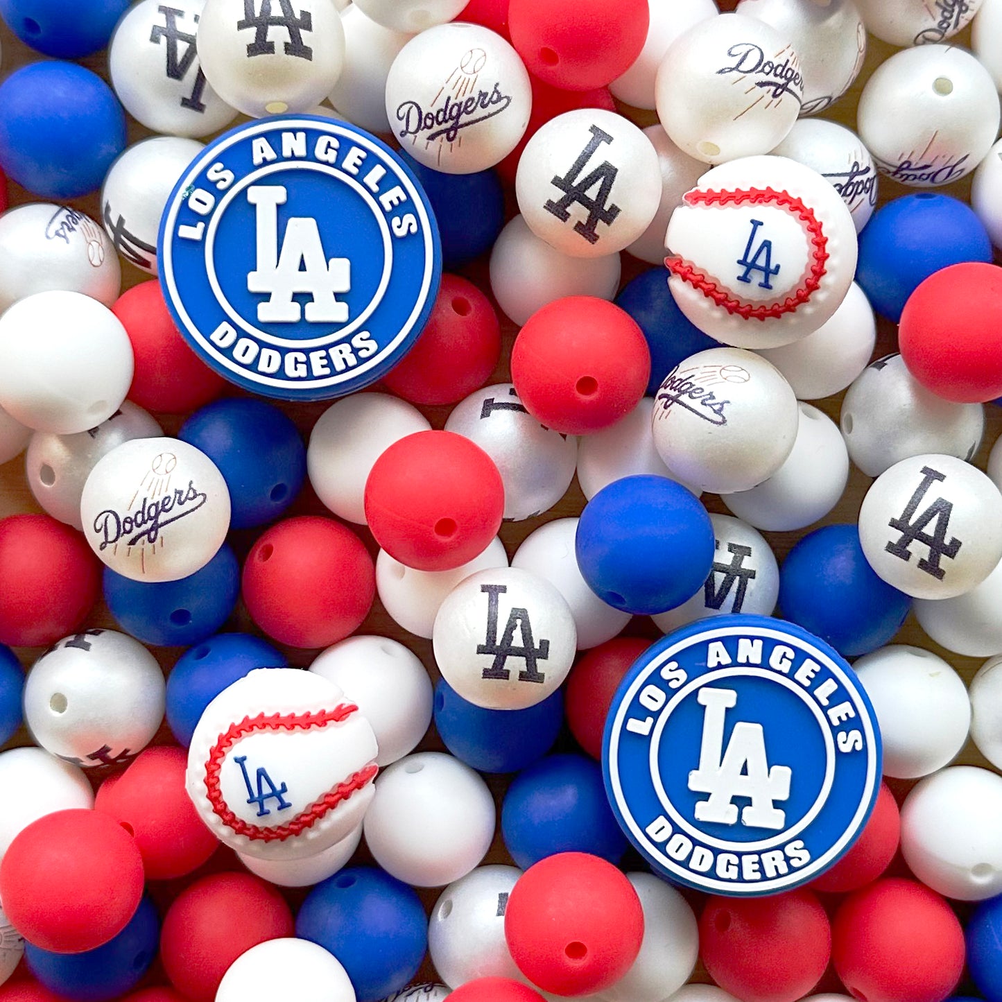 48Pcs Assorted Baseball Team Beads,Loose Beads,Lanyard Beads