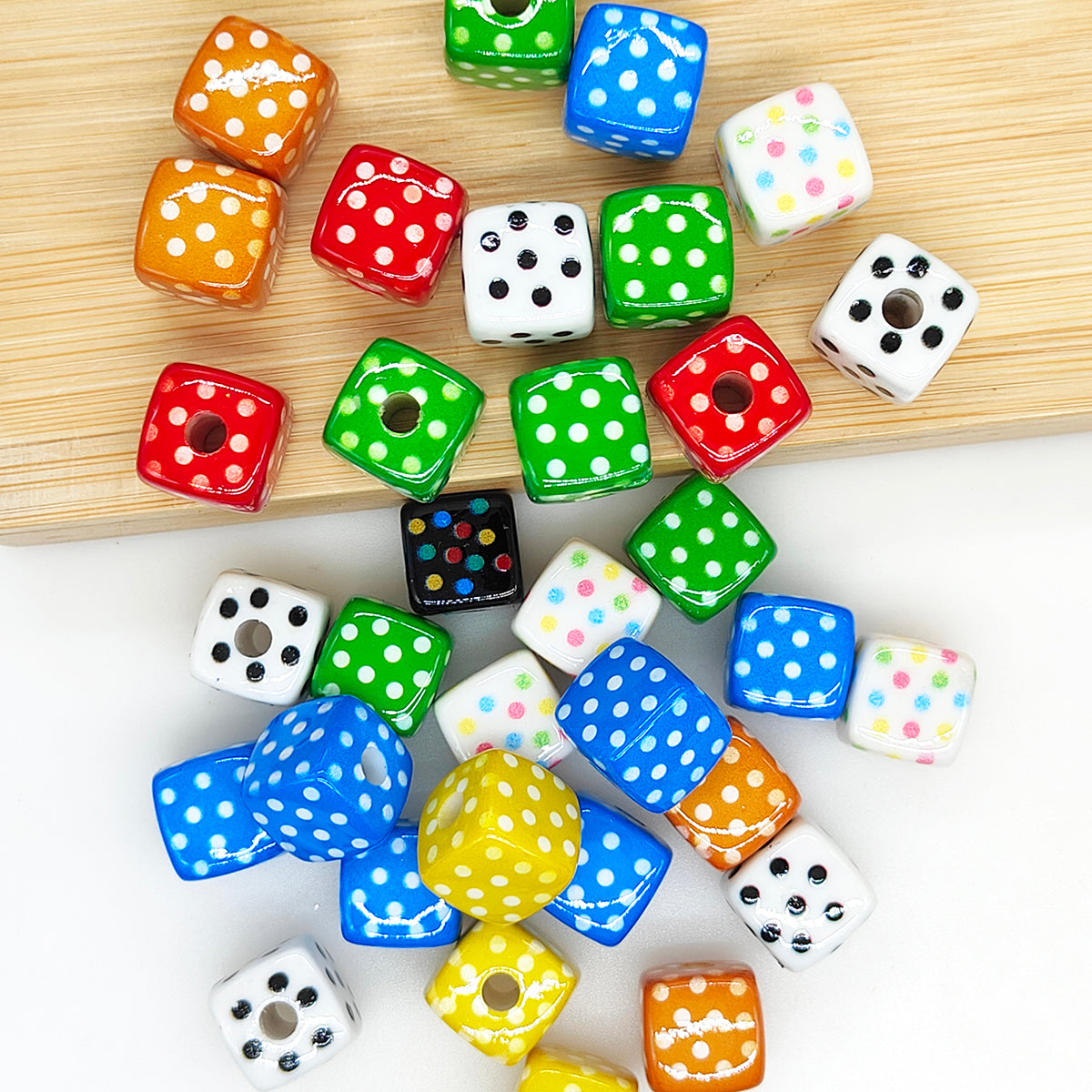 14mm Square Acrylic Dot Print Mixed Beads,Cube Beads