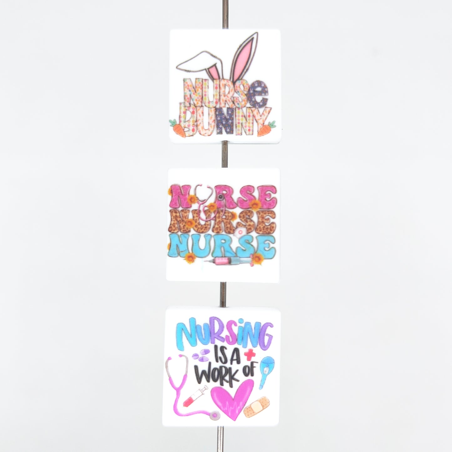 8pcs Nurse Life Print Focal Assorted Beads