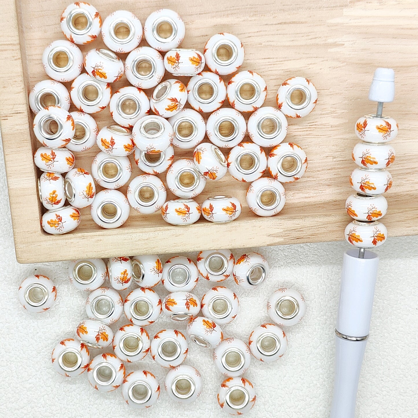 50Pcs Autumn Maple Leaf Resin Large Hole Beads,Spacer for Pen