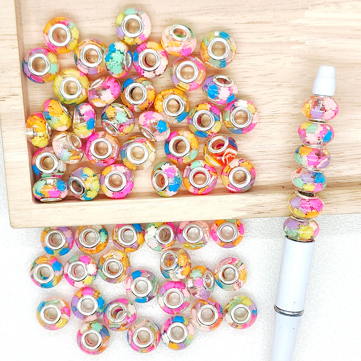 50Pcs Colored Large Hole Rondelle Beads,Resin Bead for Bracelet