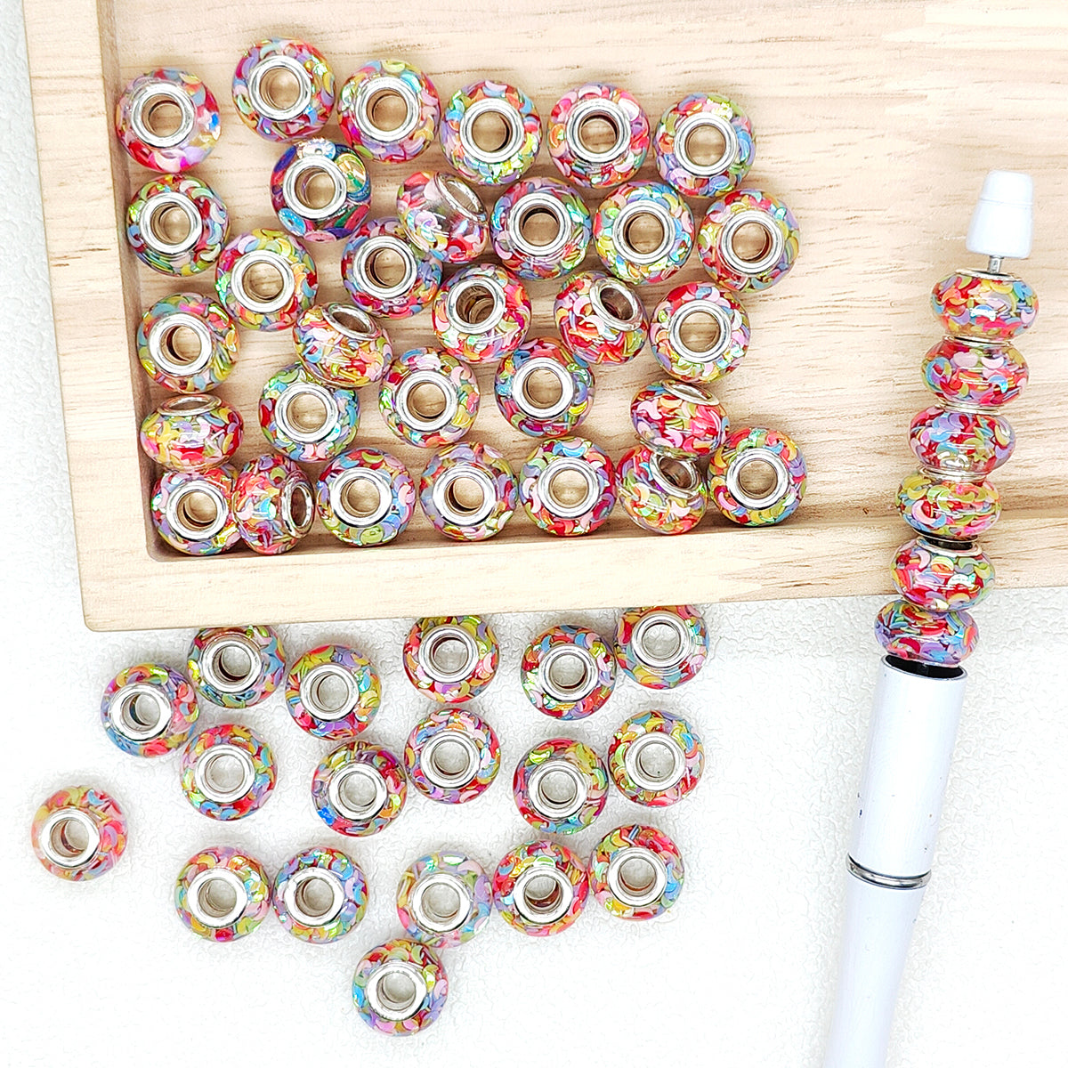 50Pcs Colored Moon Sequin Resin Large Hole Beads,Rondelle Beads DIY Jewelry