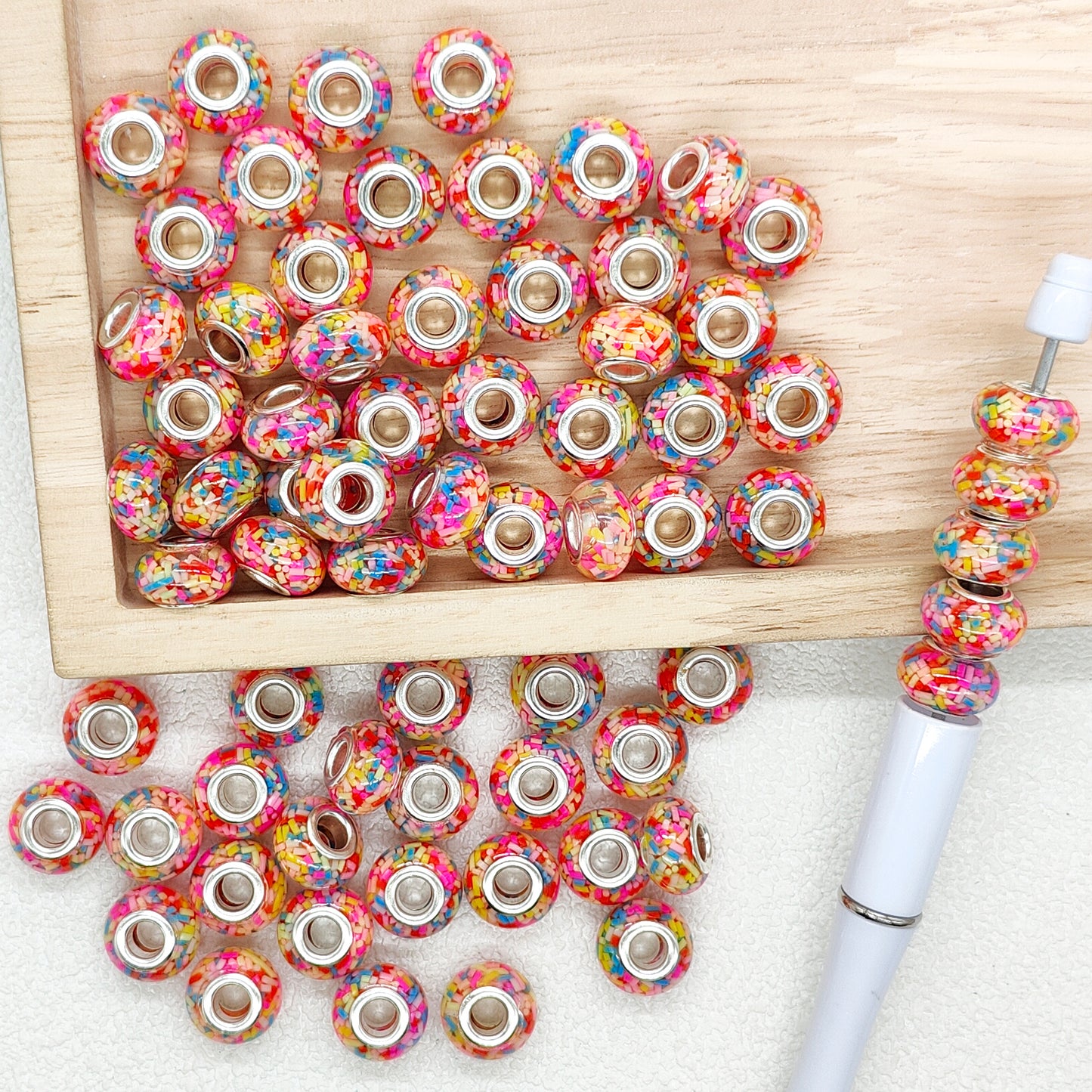 50Pcs Colorful Sprinkle Spacer Beads,Confetti Large Hole Resin Beads