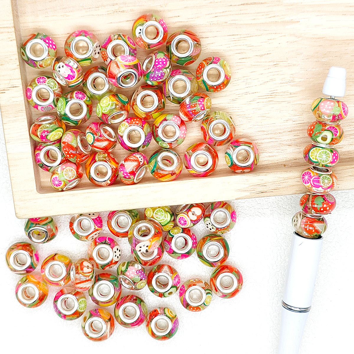 50Pcs Fruits Resin Large Hole Spacer Beads,European Bead