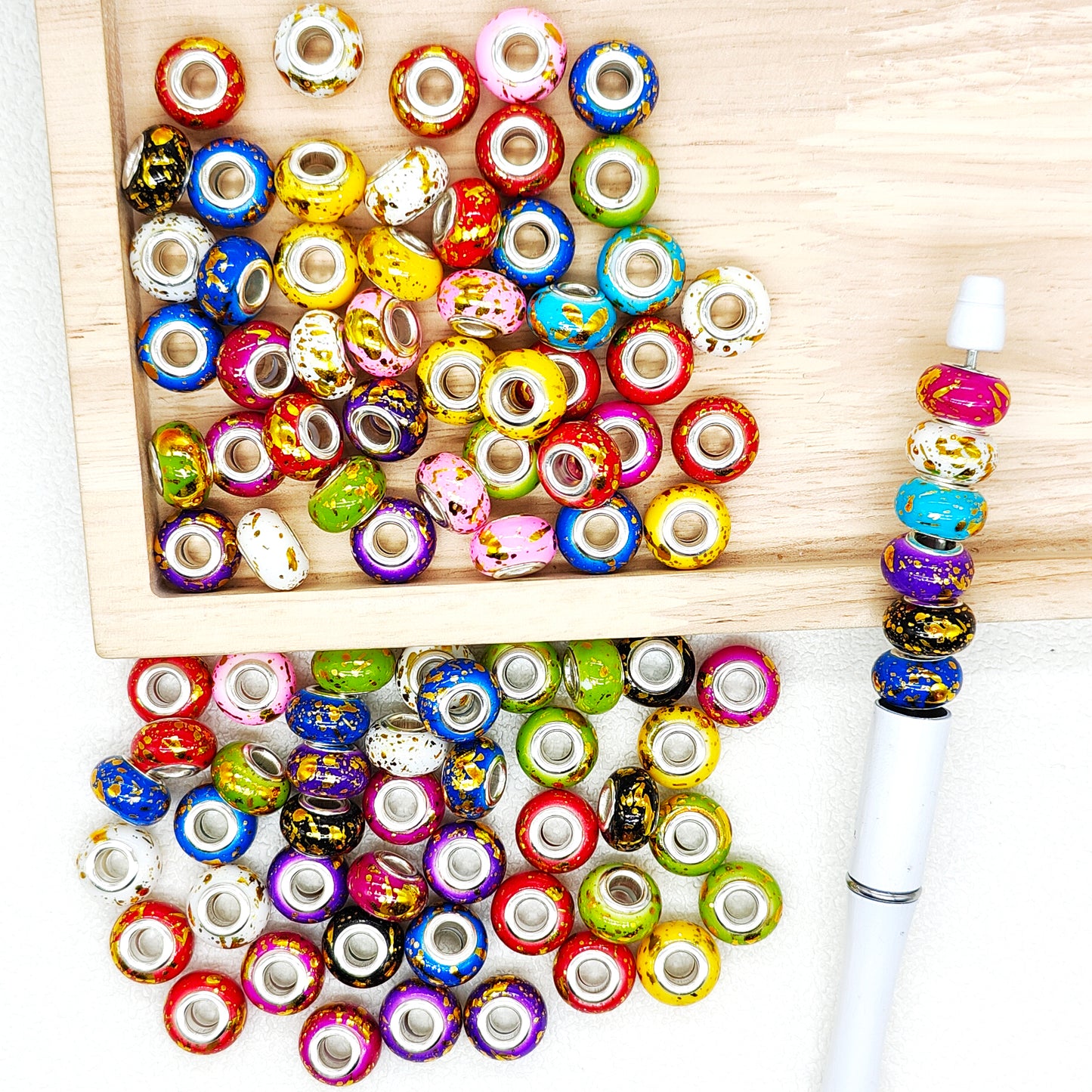 50Pcs Gold Splatter Rondelle Beads,European Large Hole Spacer