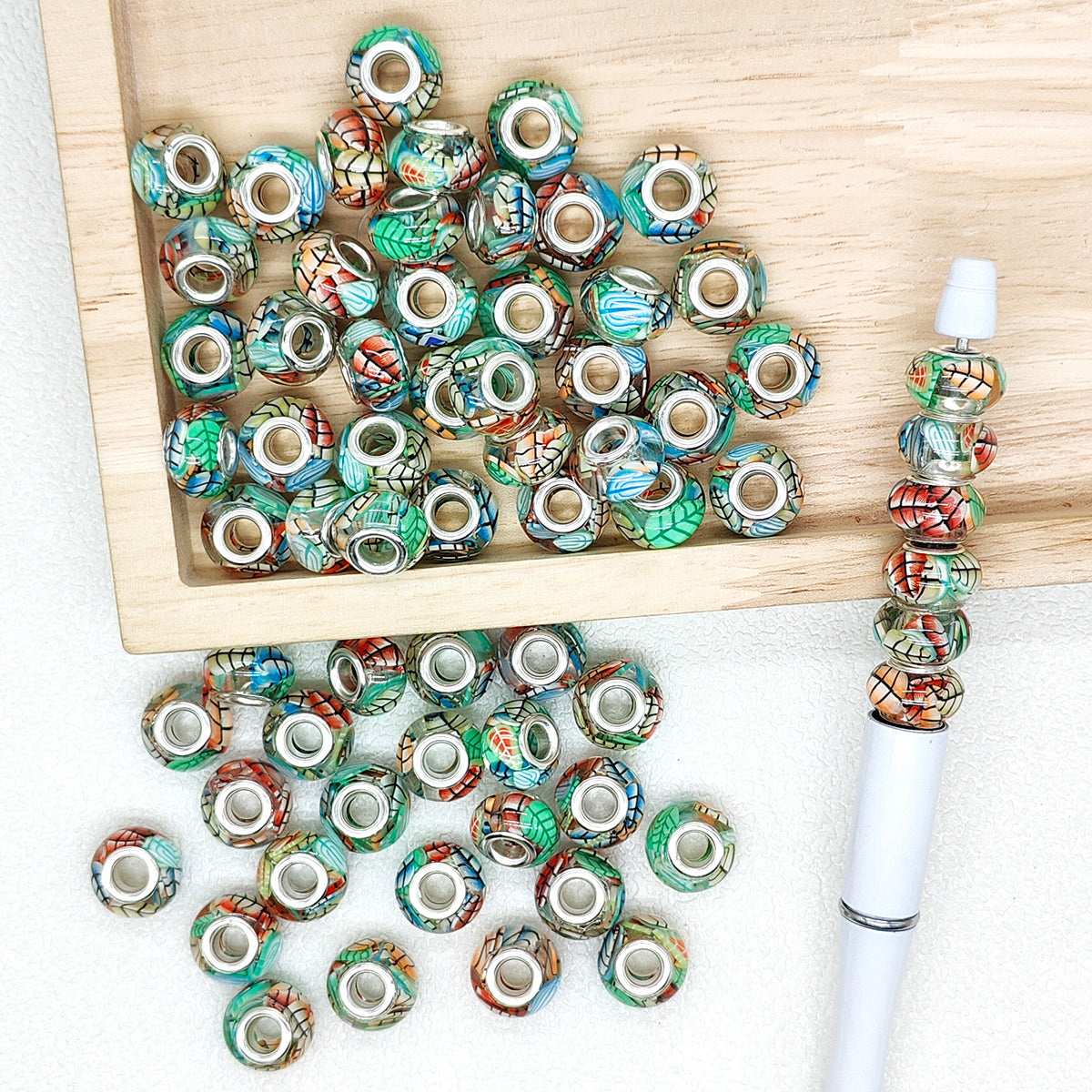 50Pcs Leaf Resin Large Hole Beads,Lampwork Beads for Charm