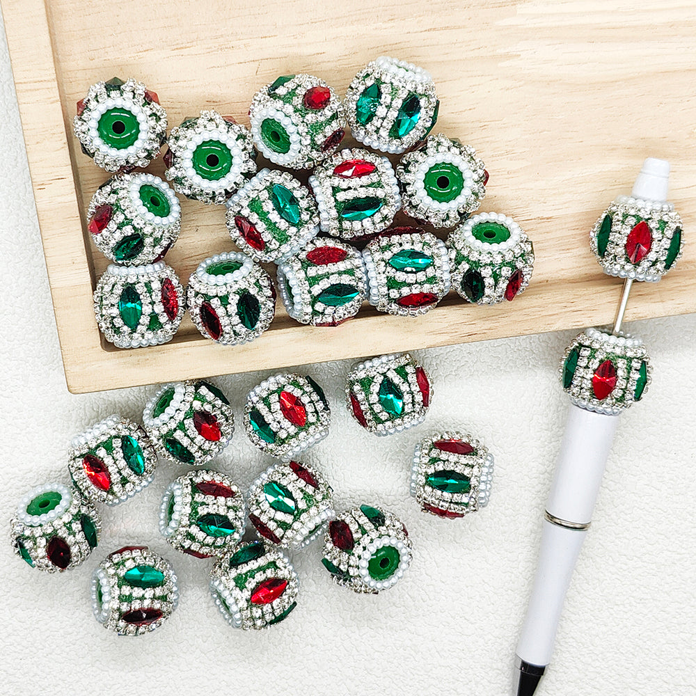 Christmas Rhinestone Green Acrylic Beads,Gem Crystal Fancy Beads