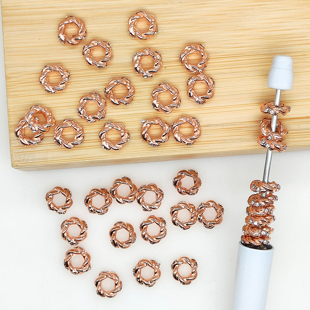 10mm Twist CZ Pave Spacer Metal Beads,(4 Colors)