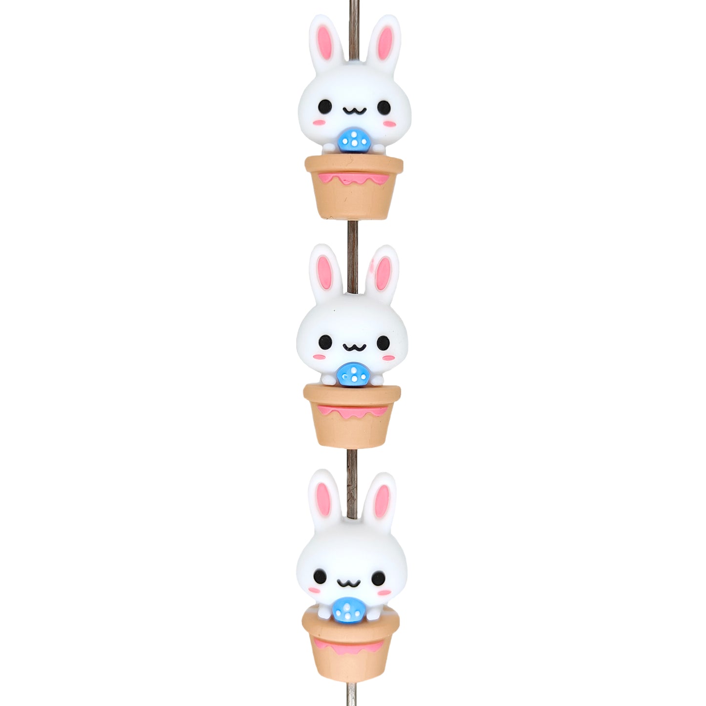 3D Cute Rabbit Potted Easter Silicone Focal Beads