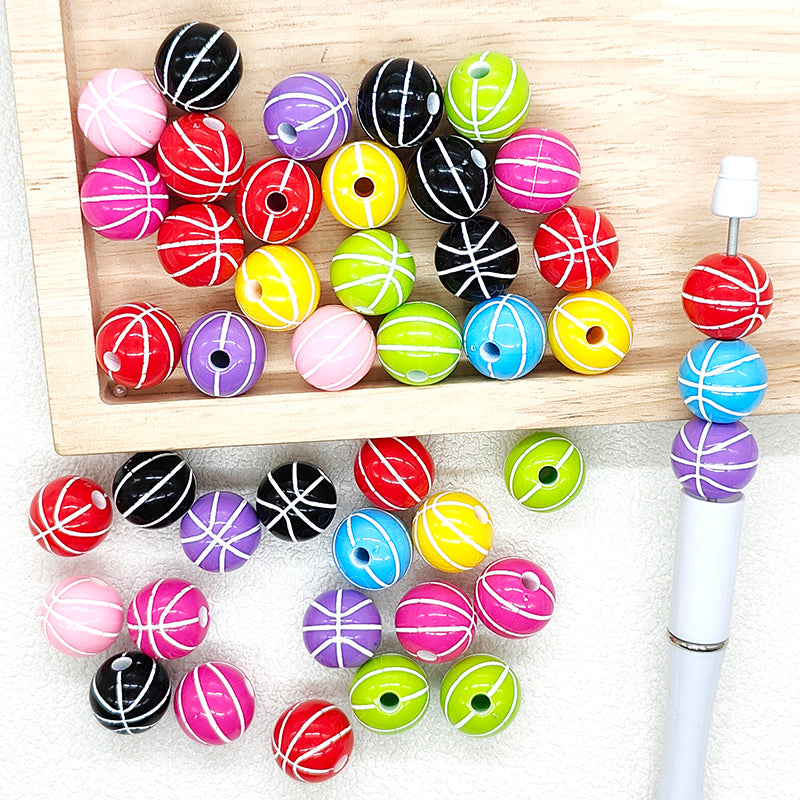 16mm Basketball Print Sports Acrylic Loose Round Beads