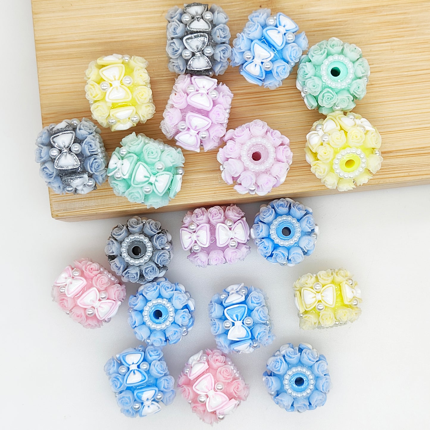 Rose Flower Bowknot Pearl Acrylic Beads,Fancy Flower Beads