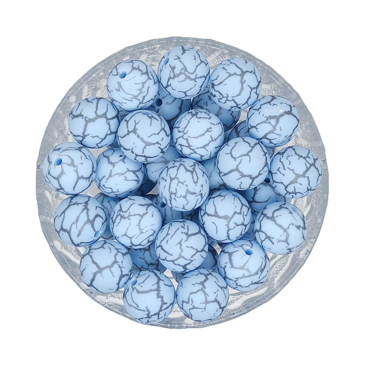 15mm Light Blue Crack Print Round Silicone Beads