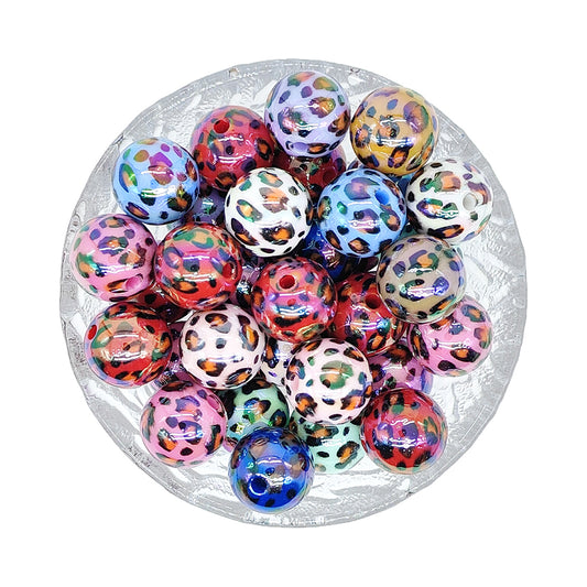 16mm Colorful Leopard Bubblegum Acrylic Beads Mixed Color
