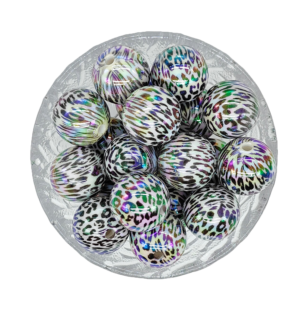20mm Opal Gray Leopard Chunky Bubblegum Acrylic Beads