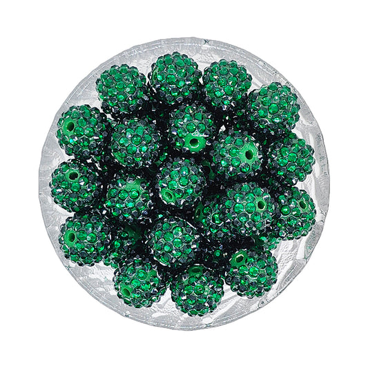 16mm Dark Green Rhinestone Bubblegum Beads
