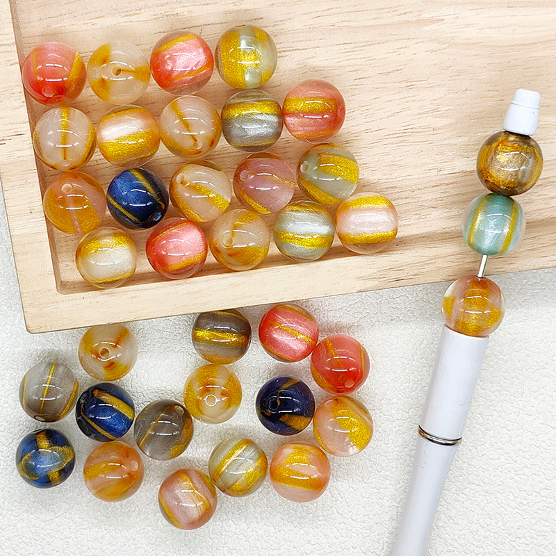 16mm Gold Swirl Glitter Gumball Beads,Shimmer Acrylic Beads