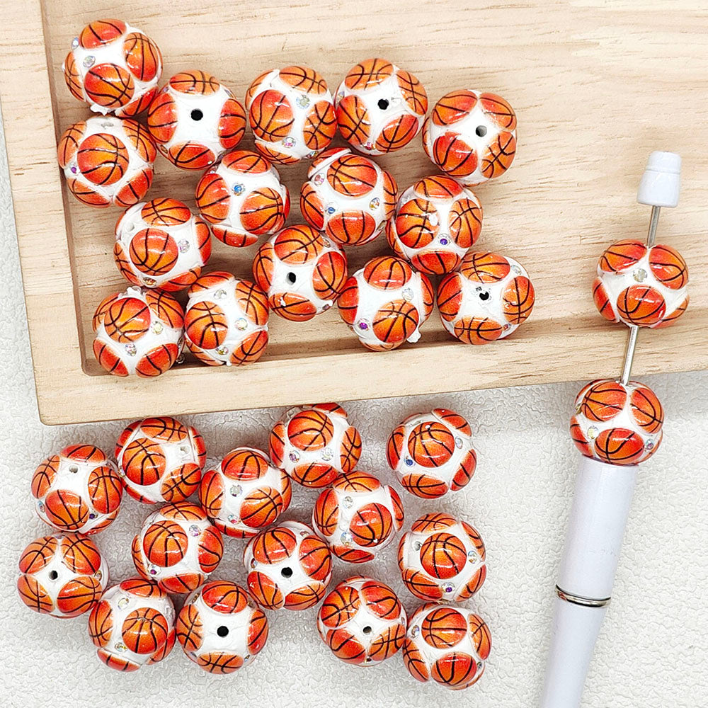 Basketball Rhinestone Fancy Polymer Clay Beads,Sports Beads