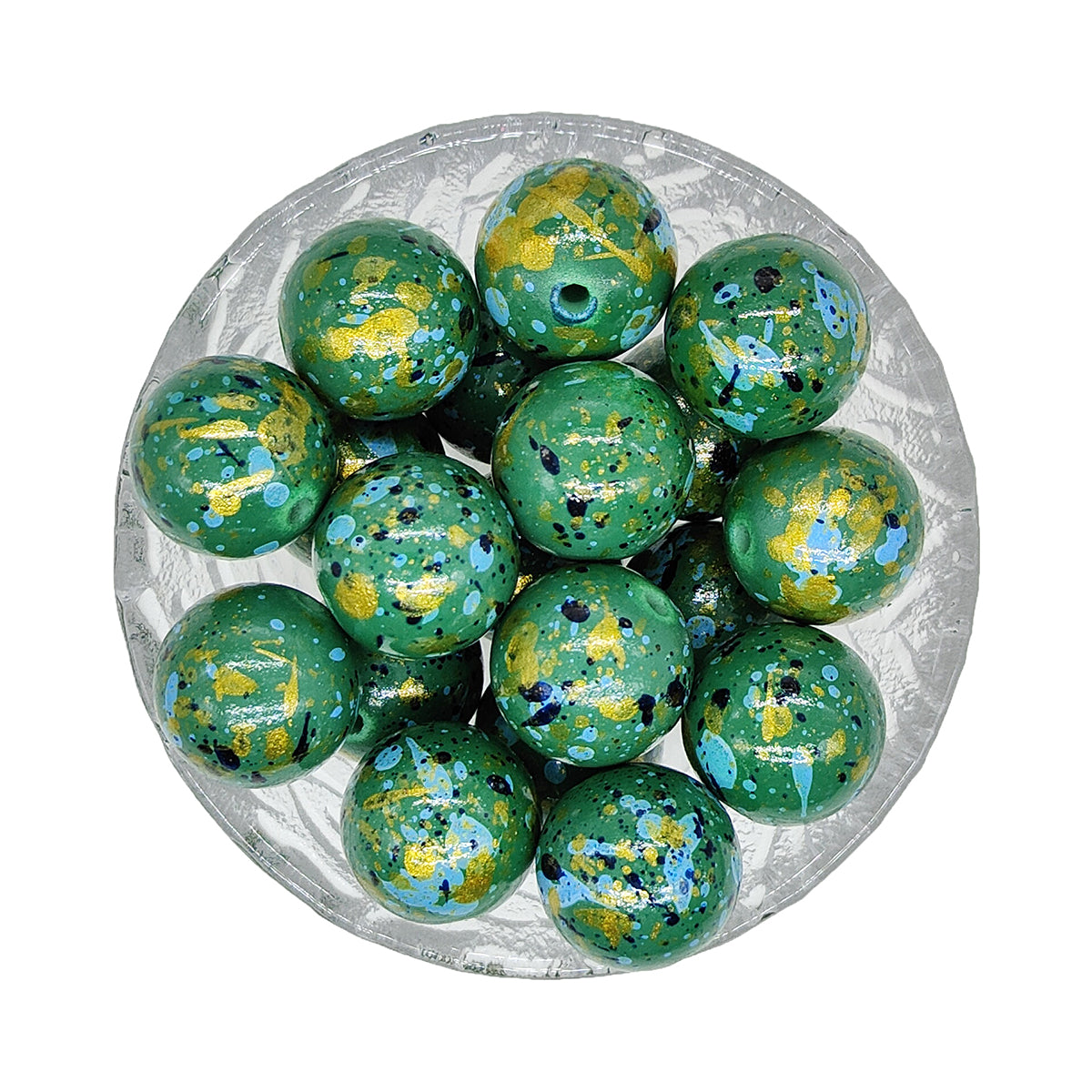 20mm Green Splash Print Chunky Bubblegum Acrylic Beads