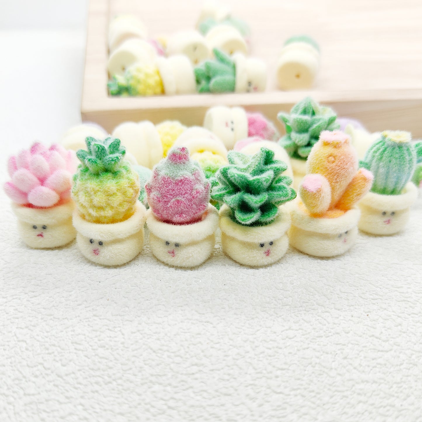 Flocked Potted Plant Acrylic Fuzzy Beads,Assorted Shape Beads