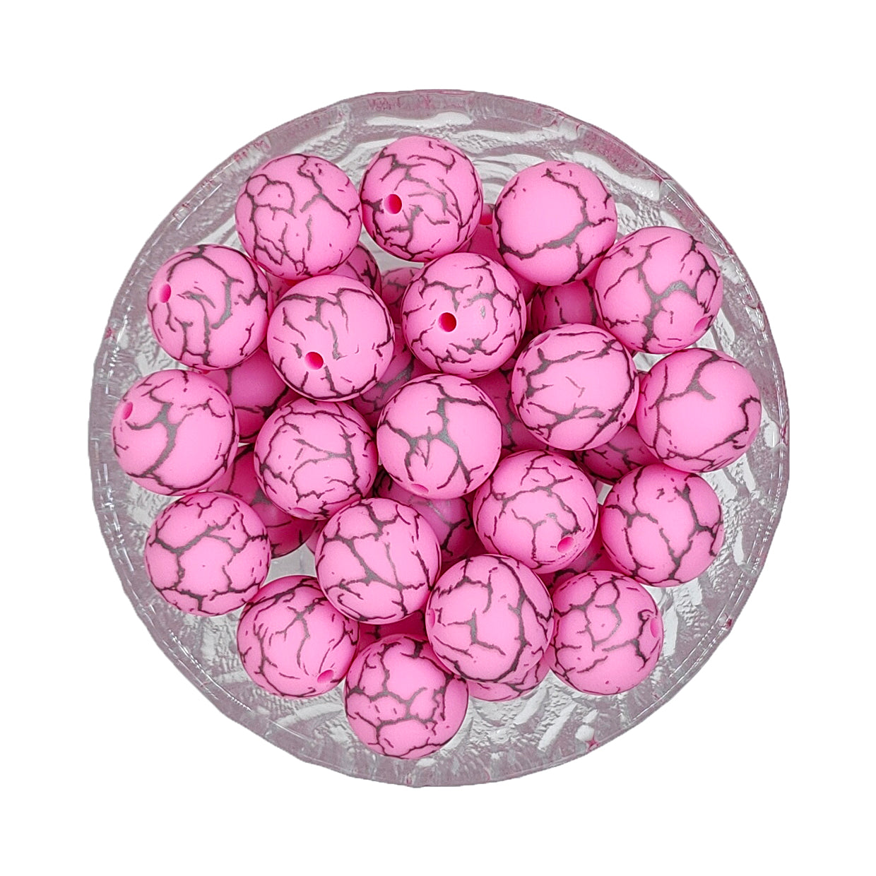 15mm Pink Crack Print Round Silicone Beads