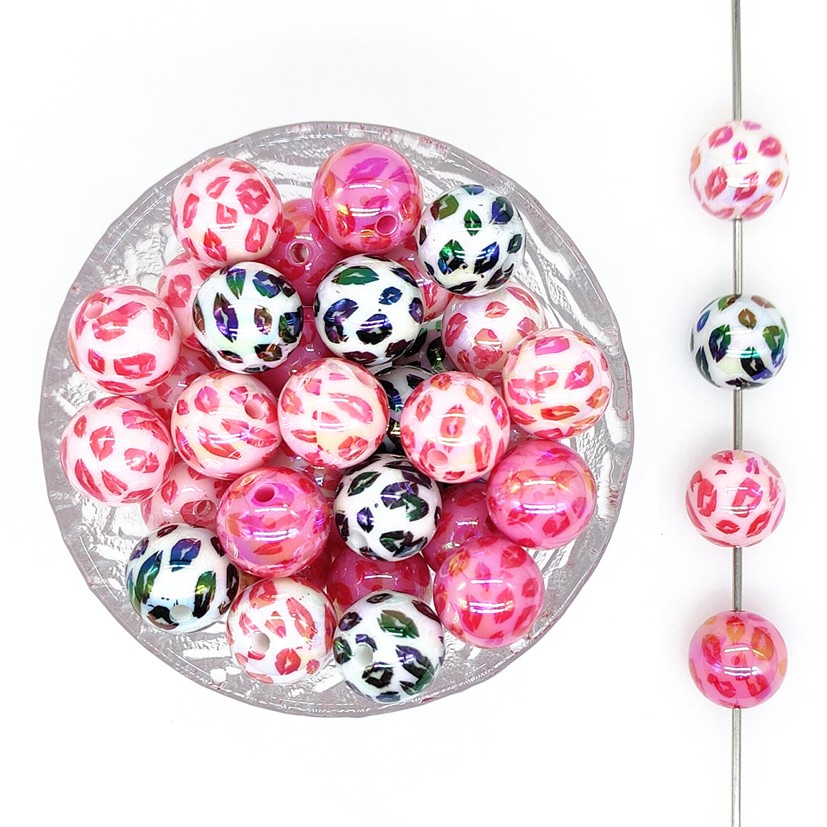 Mix 16mm Opal Kiss Print Bubblegum Acrylic Beads