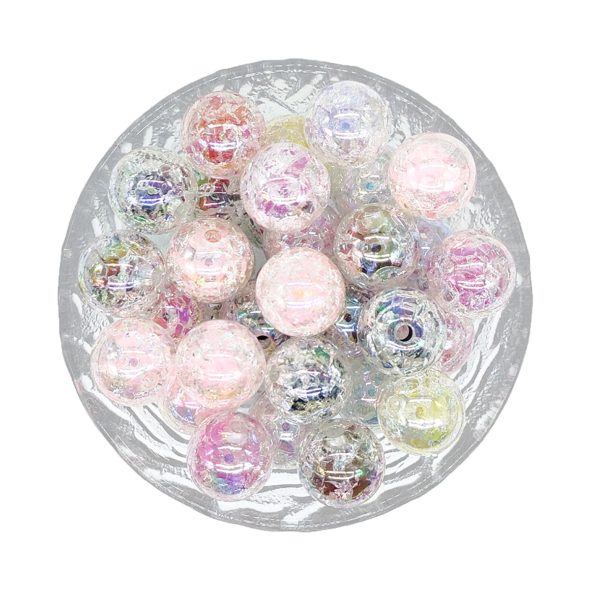 Mix 16mm Round Clear Crack Bubblegum Acrylic Beads