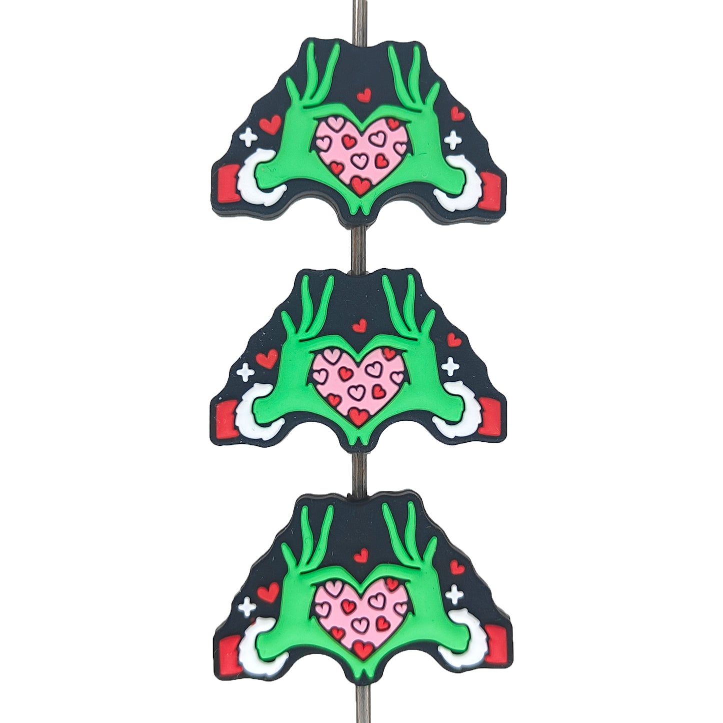 Green Hand Heart Gesture Silicone Focal Bead