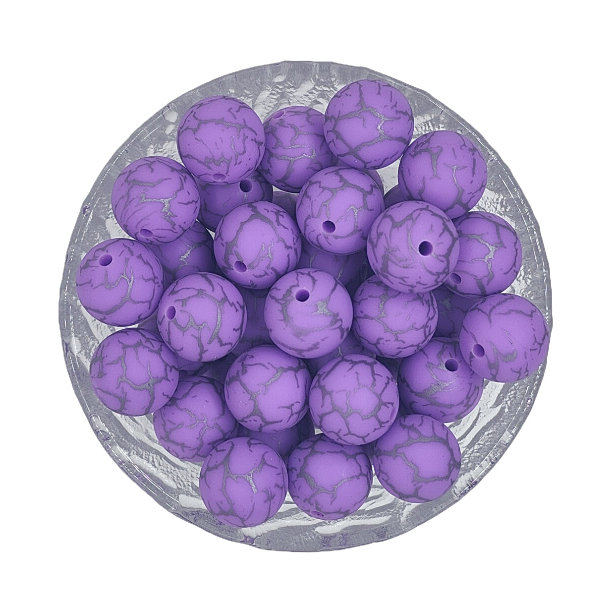 15mm Purple Crack Print Round Silicone Beads