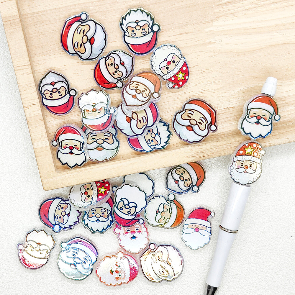 Christmas Santa Assorted Acrylic Beads,Iridescent Flat Loose Beads