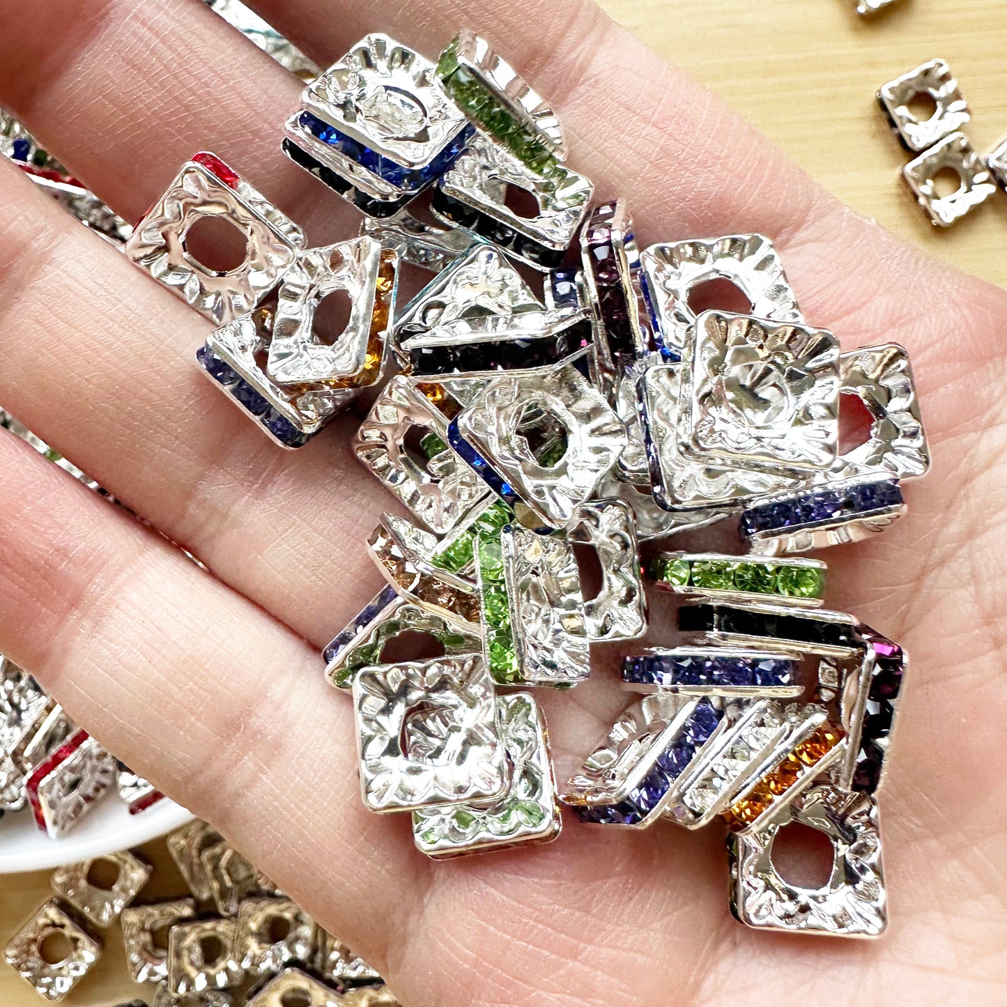 10mm 50Pcs Square Rhinestone Spacer Beads
