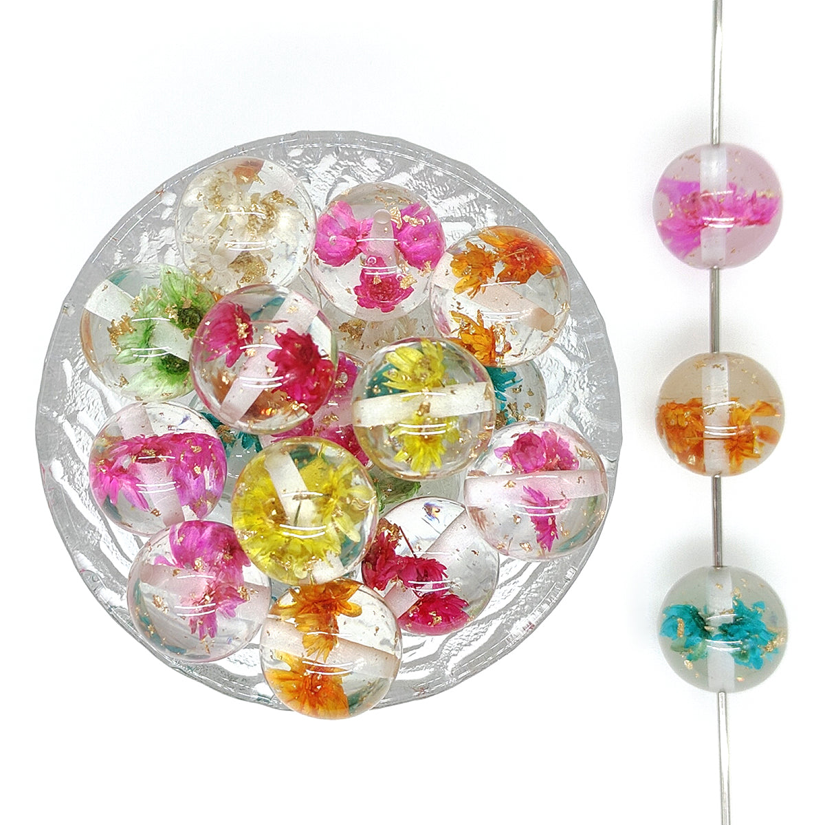 16/20mm Dried Floating Flower Resin Chunky Bubblegum Beads-Mix Color