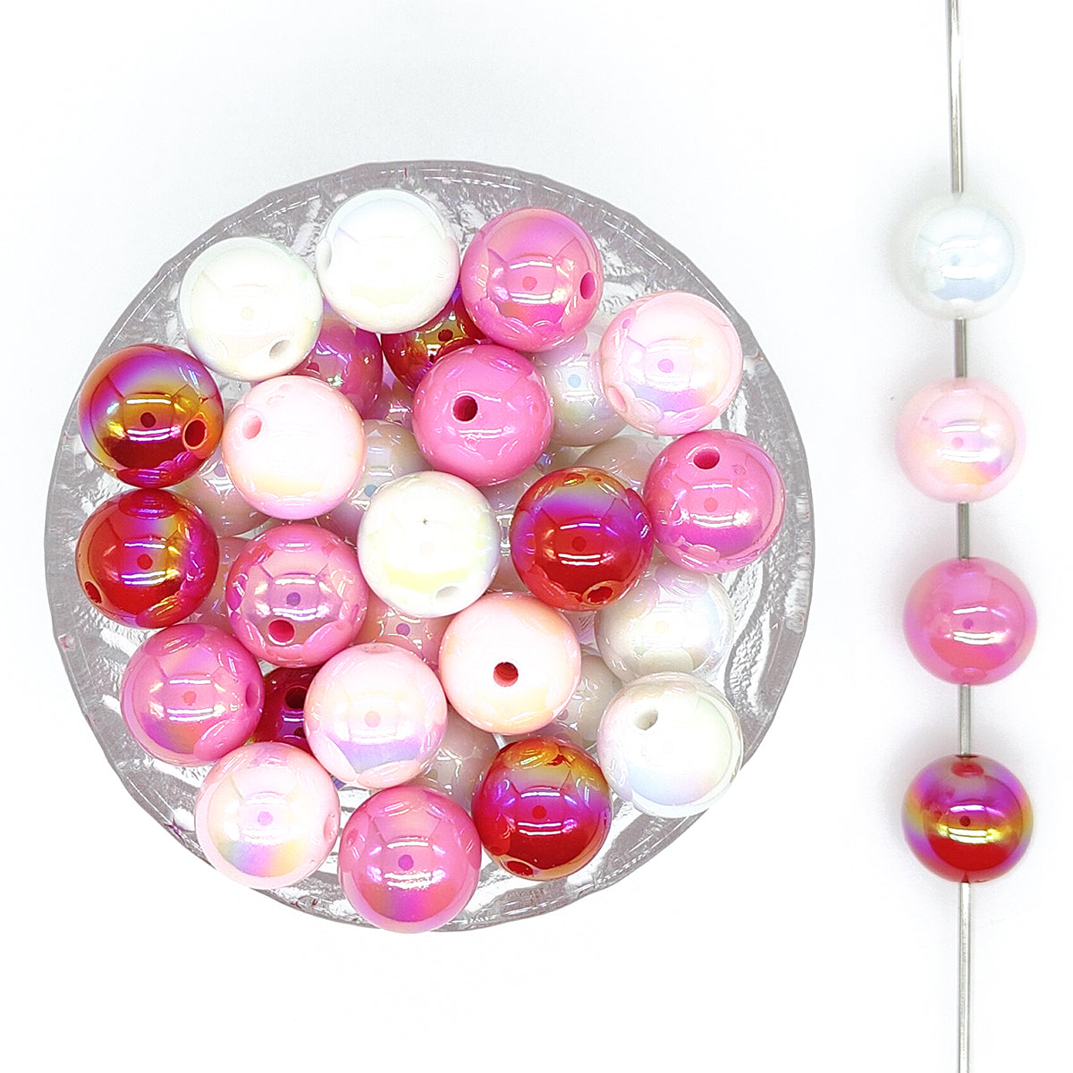 16mm Round Opal Pink Red Acrylic Beads Pack