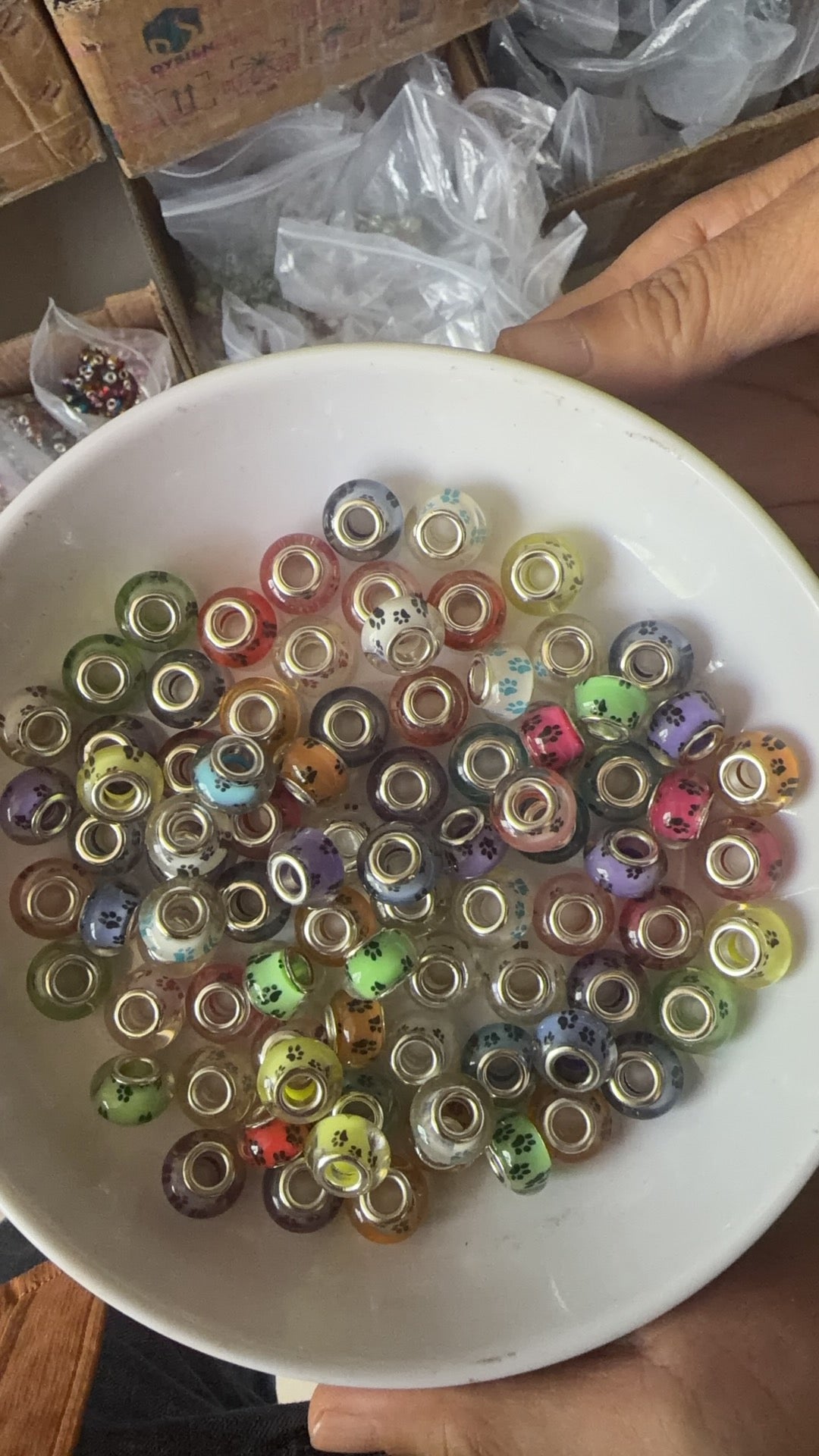 Assorted Dog Paw Large Hole Lampwork Spacer Beads, European Charm Beads