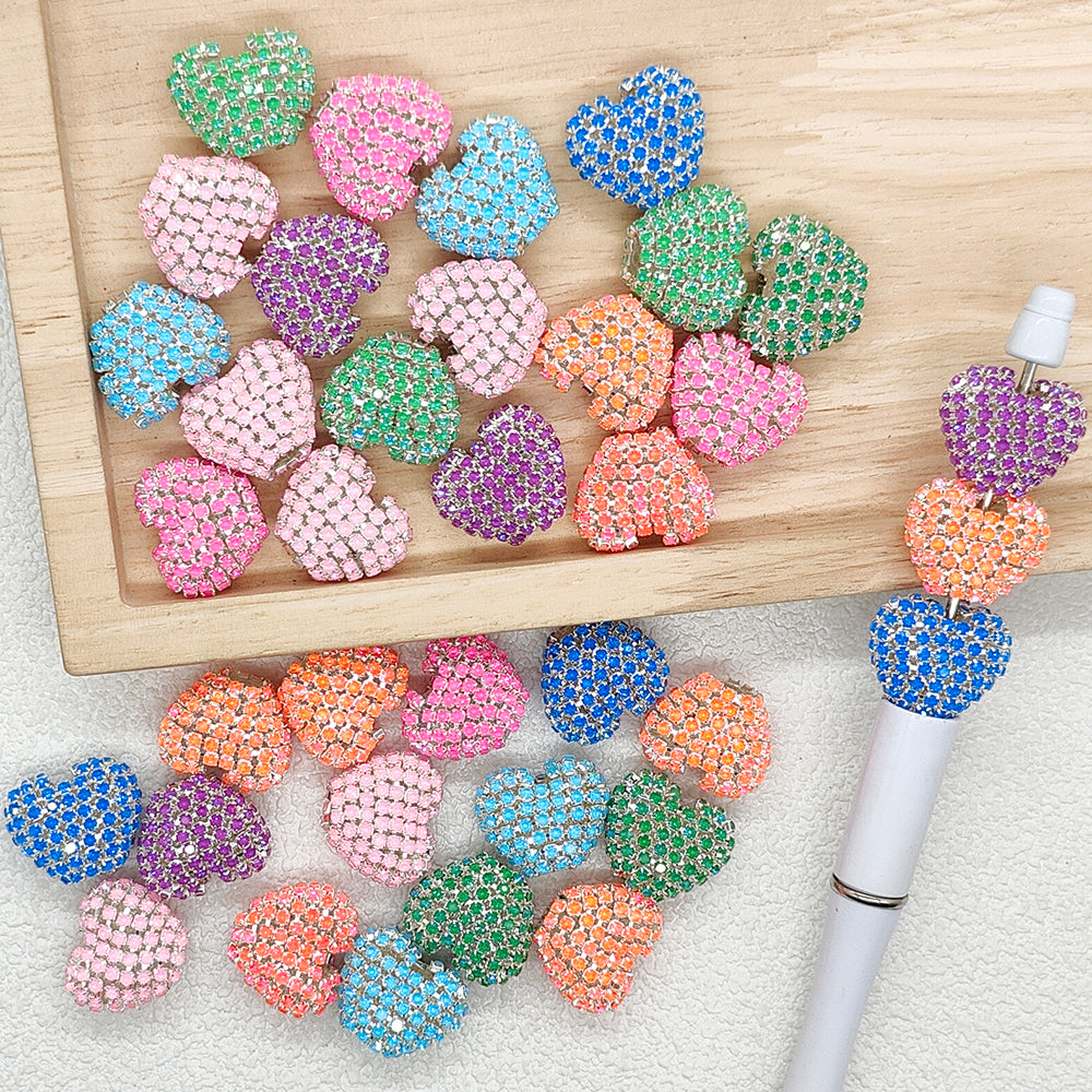 Bling Rhinestone Paved Heart Acrylic Beads,Spacer Beads