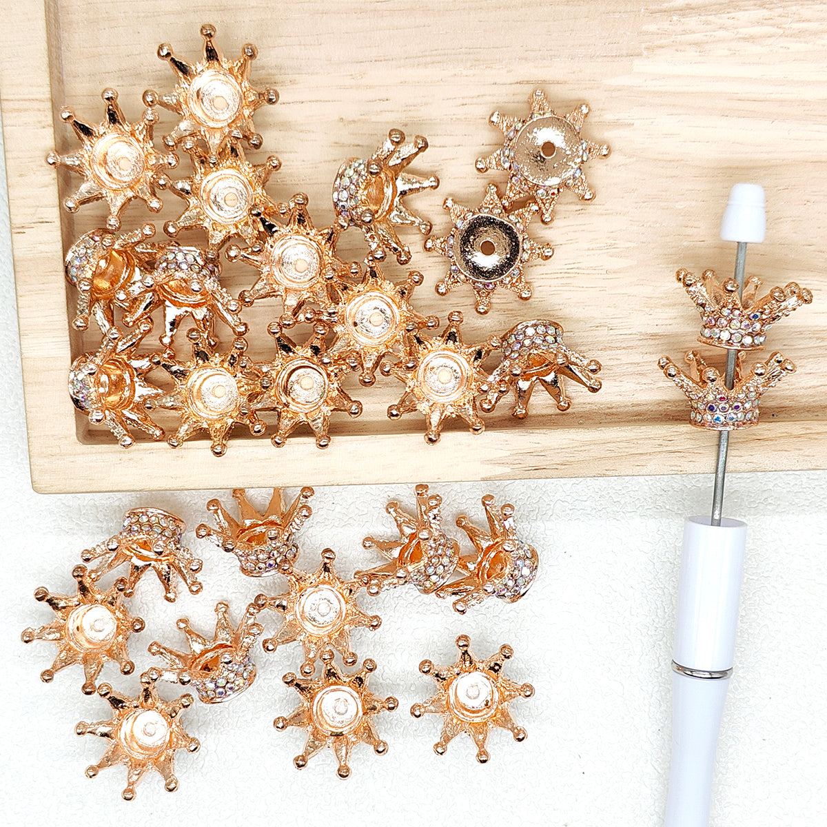 Bling Rose Gold Crown Rhinestone Metal Bead Spacer