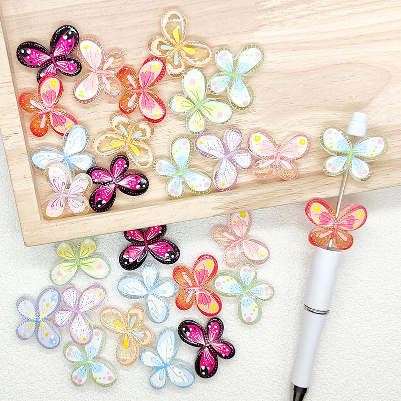 Butterfly Multicolor Printed Acrylic Craft Charm Beads