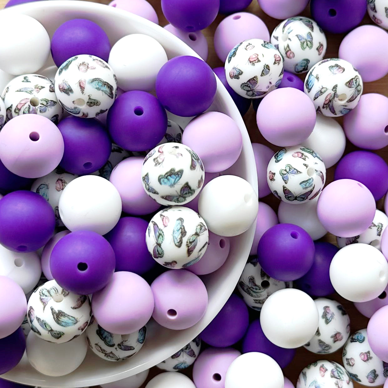 15mm Butterfly Print Mix Silicone Bead