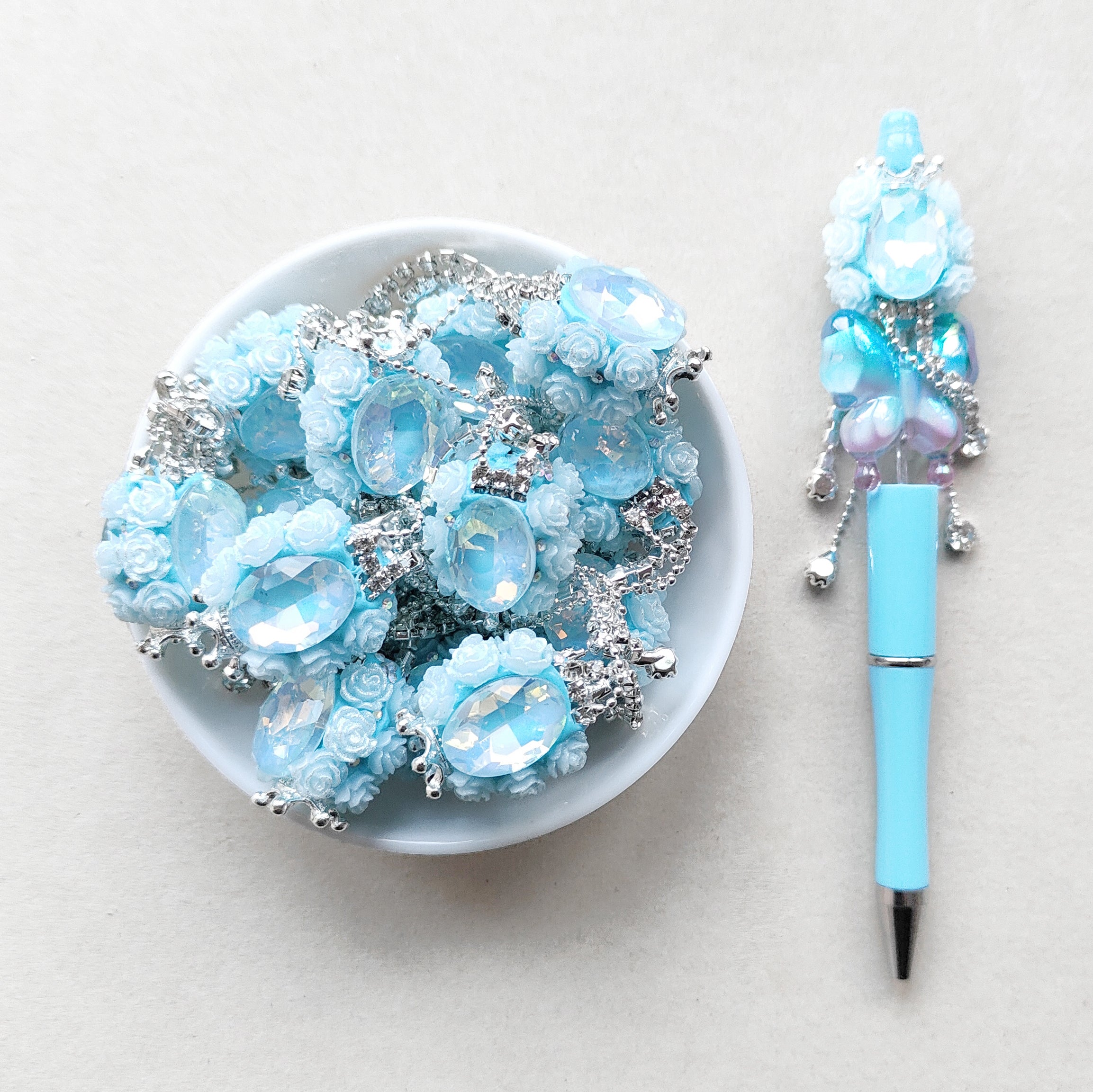 Blue Rose Flower Bling Gem Beads, Dangly Rhinestone Focal Beads –  MrBiteBabyStore