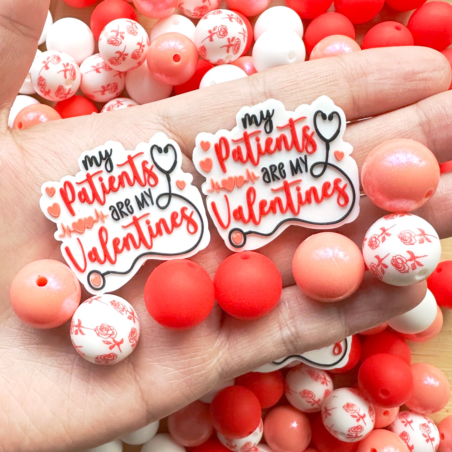 Mixed Silicone Focal Beads,24Pcs Loose Valentines Day Assorted Beads
