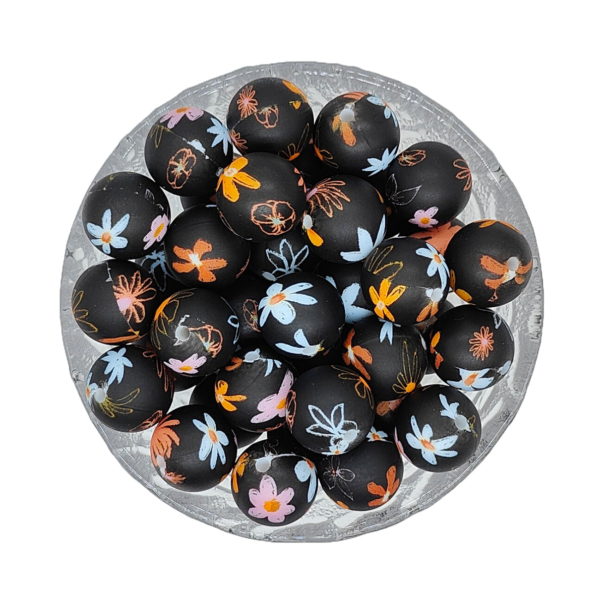 15mm Round Print Silicone Beads