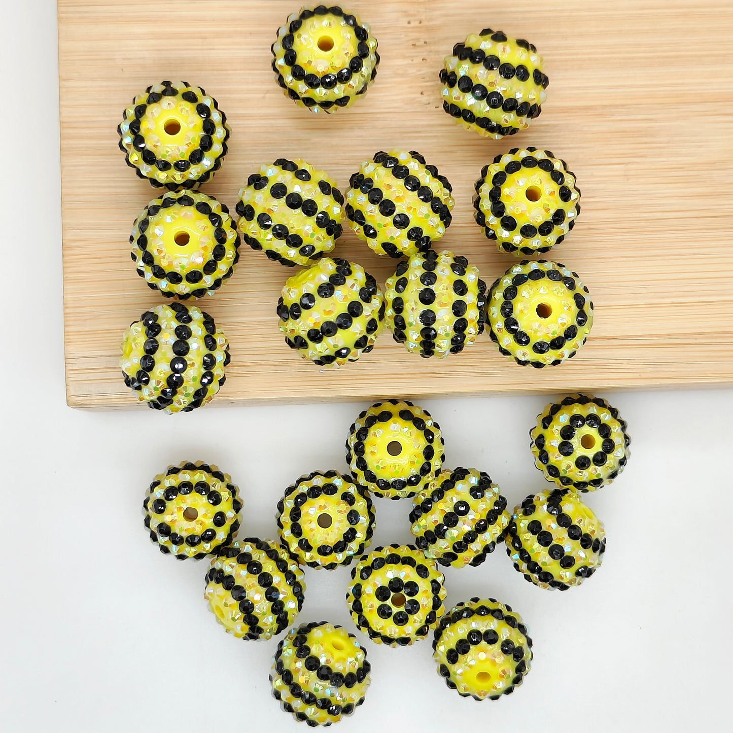 20mm Yellow Black Striped Rhinestone Bubblegum Acrylic Beads