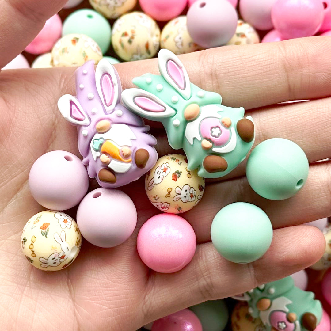 24Pcs Easter Gnome Assorted Beads,Silicone Loose Beads,Bulk Beads