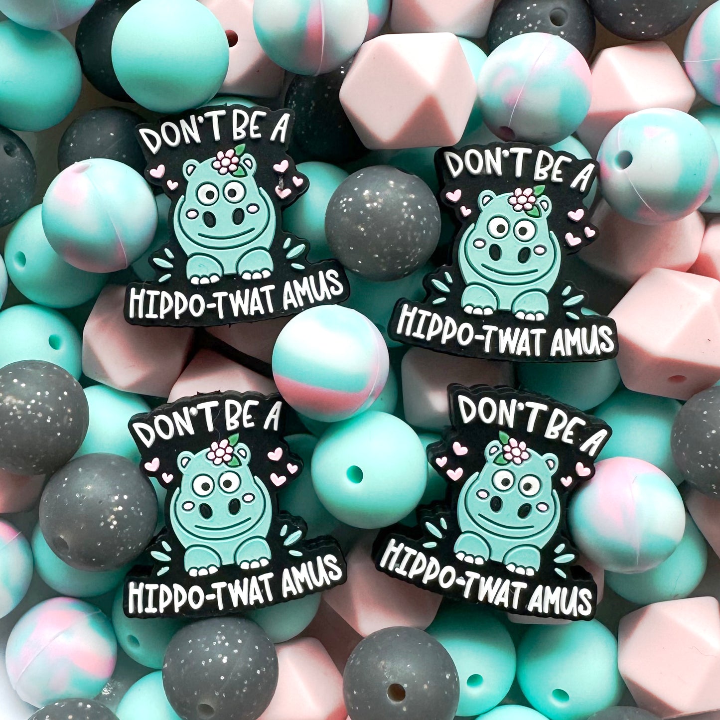 24/48Pcs Assorted Beads, Hippo Focal & Hexagon,Round Beads