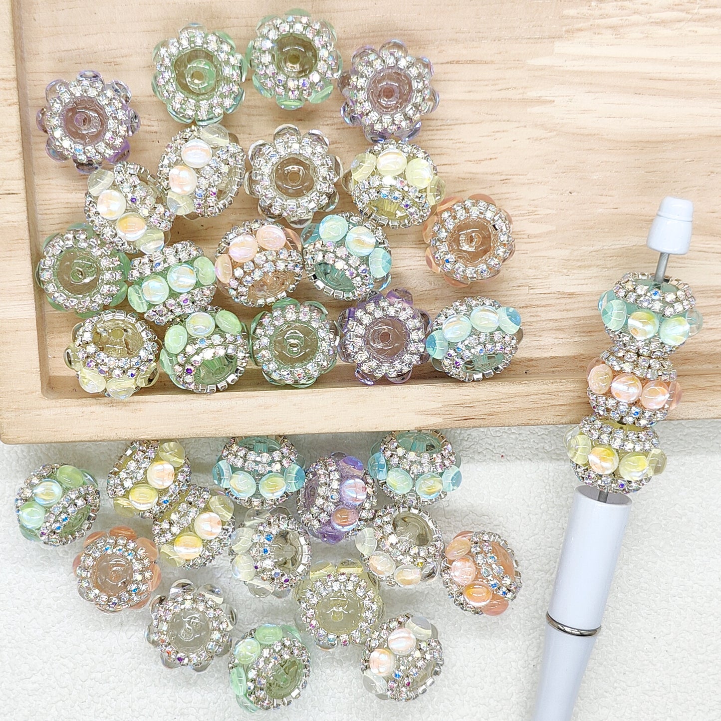 Iridescent Gem Rhinestone Acrylic Facny Beads