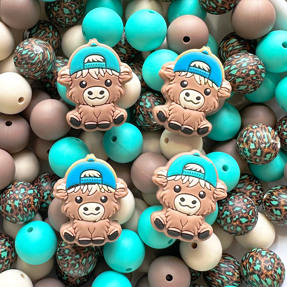 24/48Pcs Assorted Beads, Highland Cow Focal & 15mm Beads