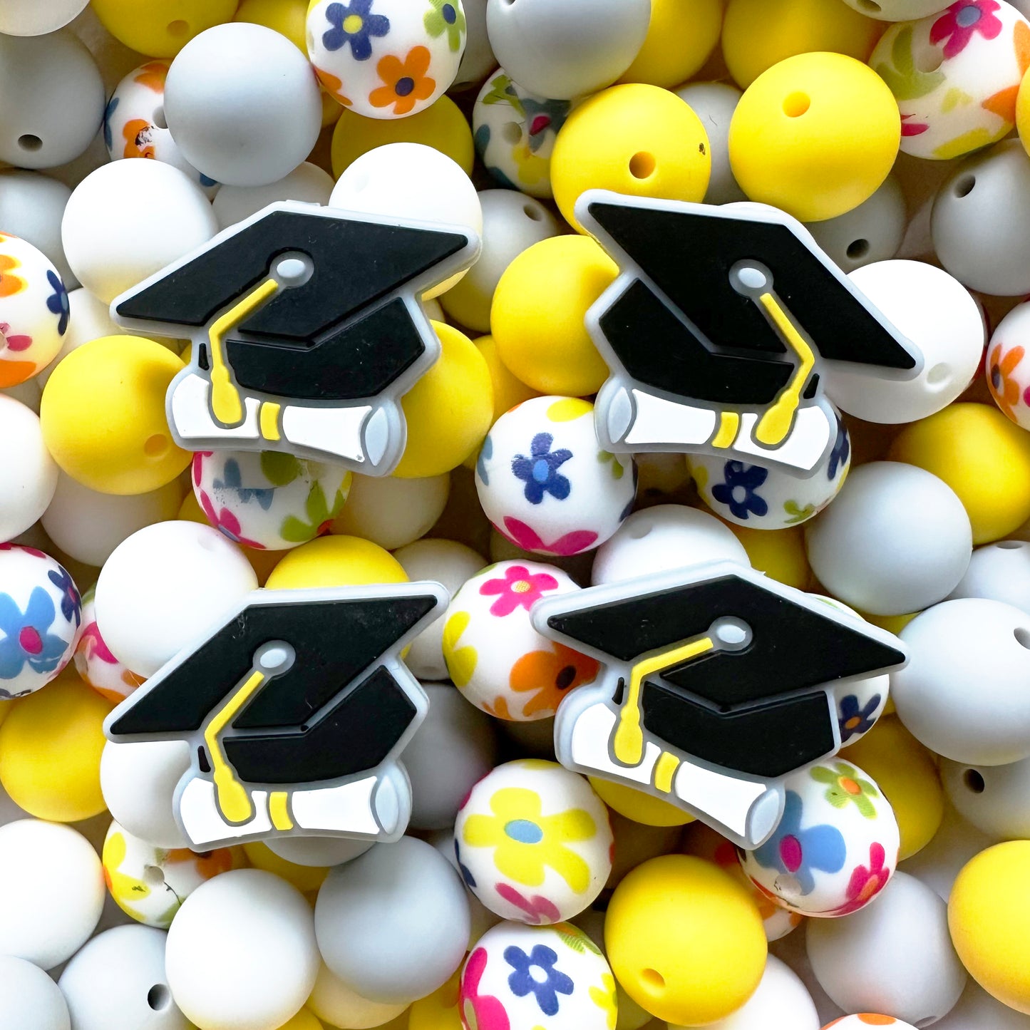 24/48Pcs Assorted Beads, Graduation Cap&15mm Round Beads, For Pen