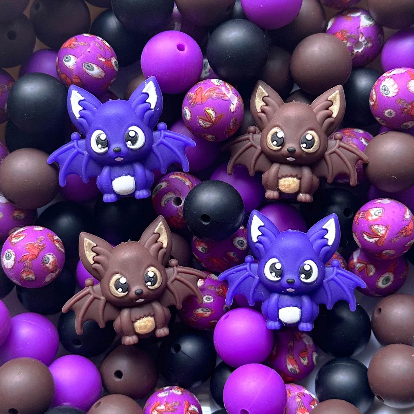 24/48Pcs Assorted Beads, Bat Focal & Silicone Beads 15mm Mix Pack