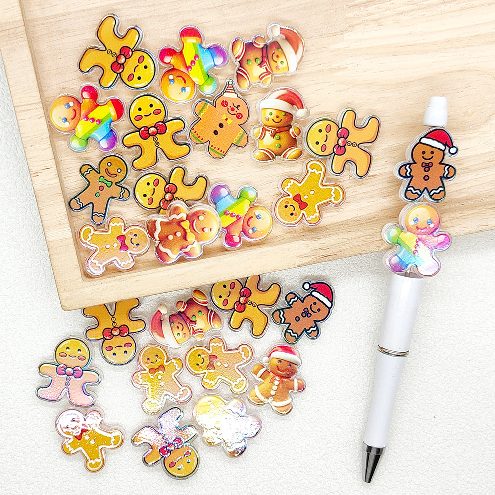 Christmas Gingerbread Man Acrylic Flat Beads,Mixed Style