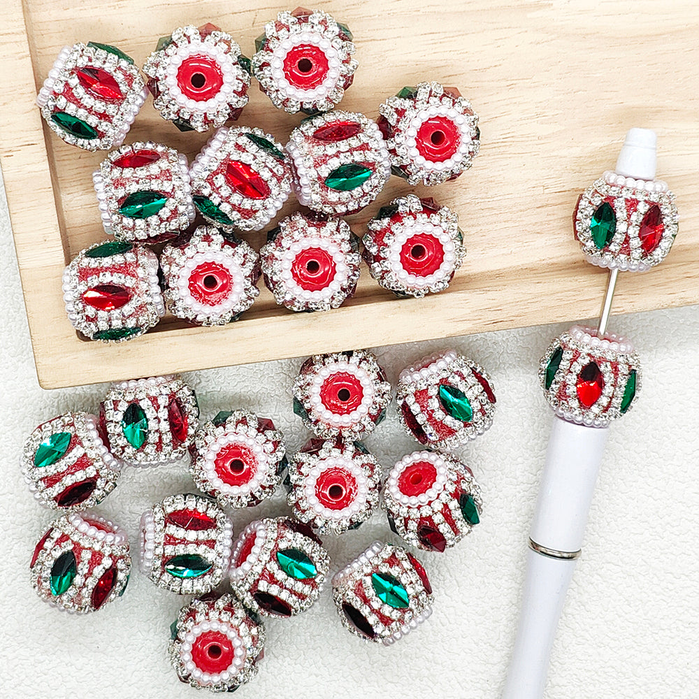 Christmas Rhinestone Red Acrylic Beads,Gem Crystal Fancy Beads