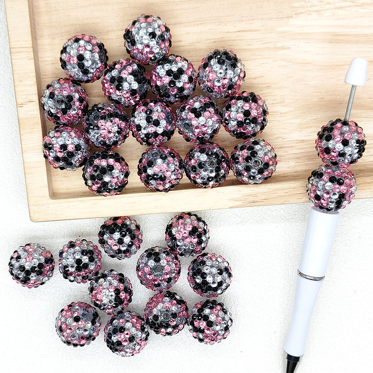 Chunky 20mm Pink Black Confetti Rhinestone Acrylic Bubblegum Bead